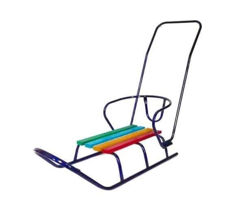 Санки Люкс Класік зі спинкою ручкою 4 поздовжних різнокольорові планки дерево з мотузкою сині 9995606 Китай