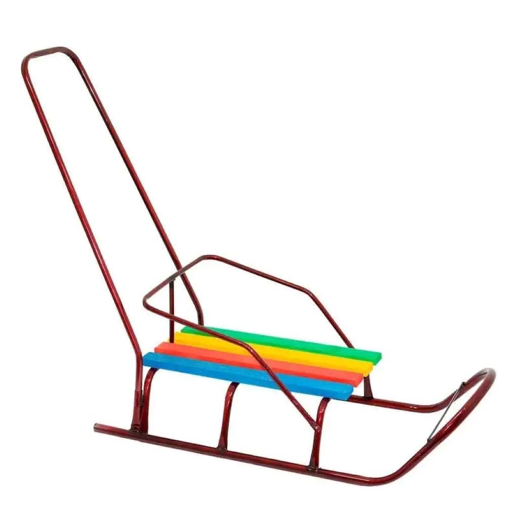 Санки Класік зі спинкою ручкою 4 поздовжних різнокольорові планки дерево з мотузкою бордові 9995607 Китай