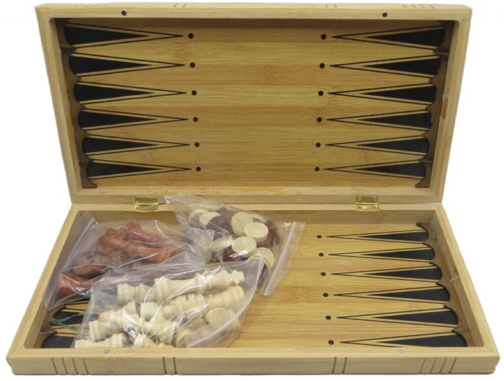 Шахи шашки нарди 48см бамбук у коробці 8268-48 Китай