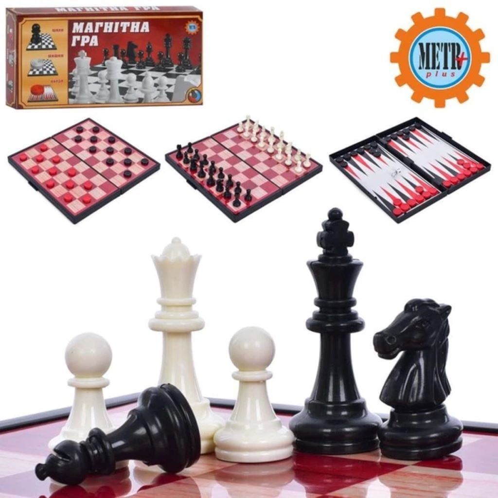 Шахи шахмати нарди пластик магнітна дошка 24,5*24,5см в коробці 25*13*3см 9831N Китай