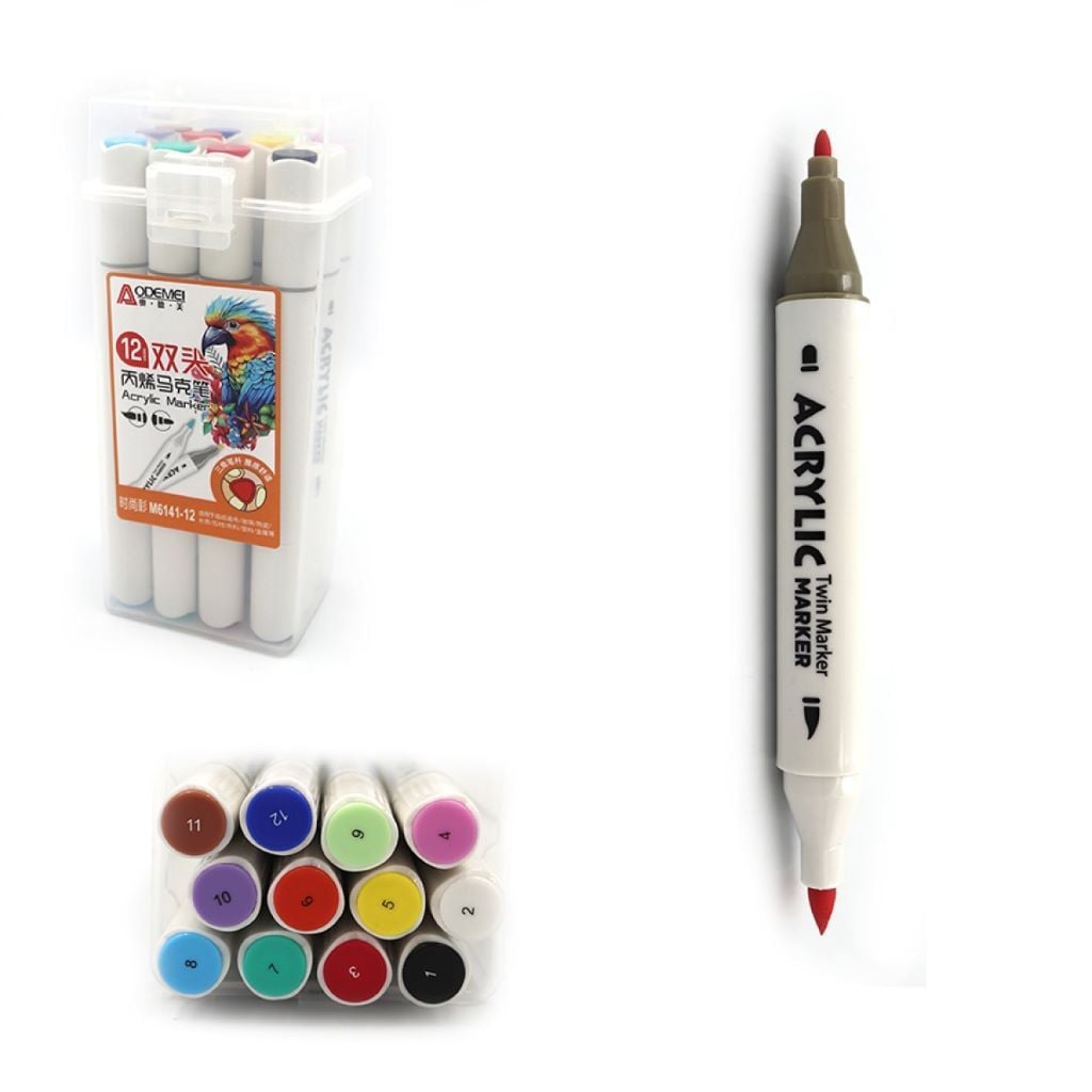 Скетч маркери акрілові набір 12шт 12кольорів у пластиковій валізі M6141-12 Aodemei