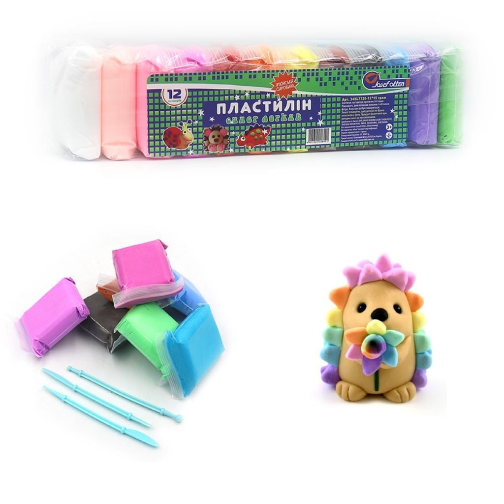 Пластилін 12 кольорів 15гр стіки супер легкий  в пакеті 34SL7720-12 Josefotten