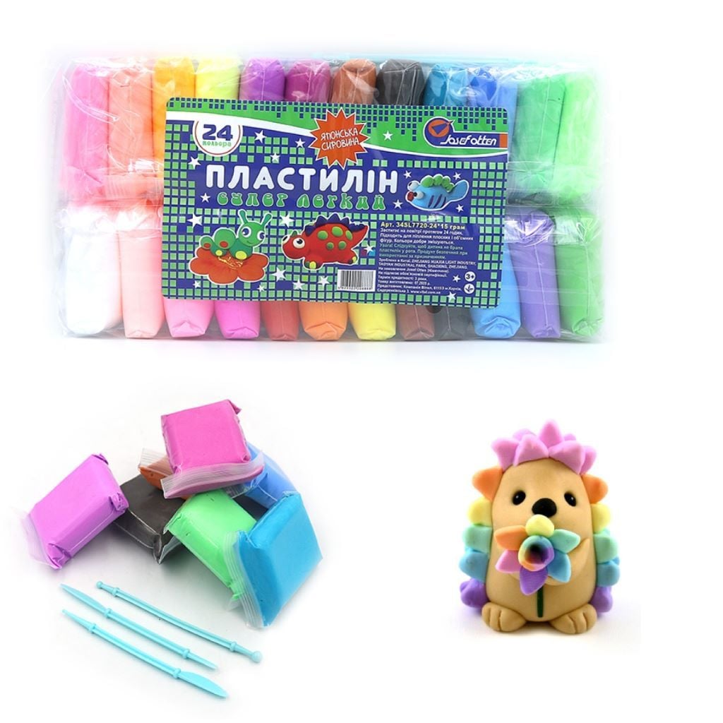 Пластилін 24 кольорів 15гр стіки супер легкий  в пакеті 34SL7720-24 Josefotten