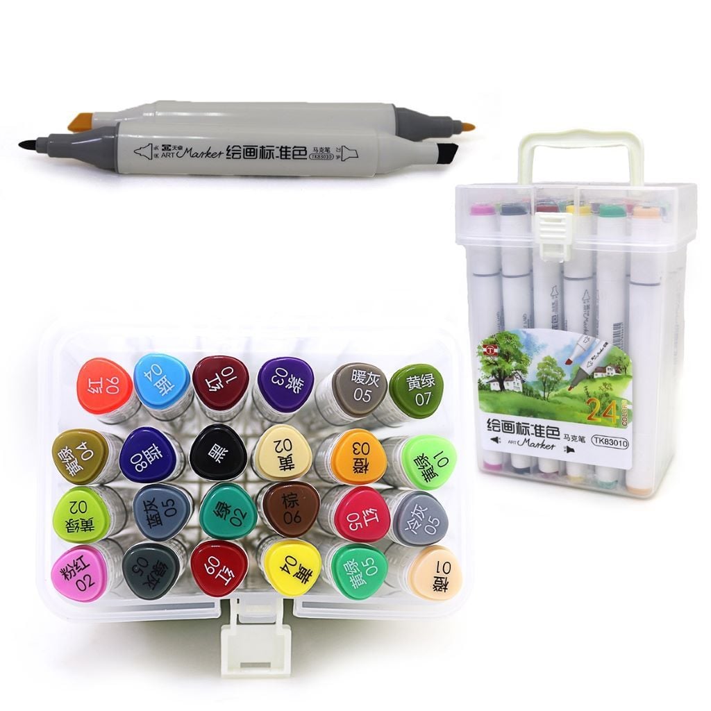 Набір скетч маркер трикутні двосторонні 24 шт у пластиковому контейнері з ручкою TK83010-24 Китай