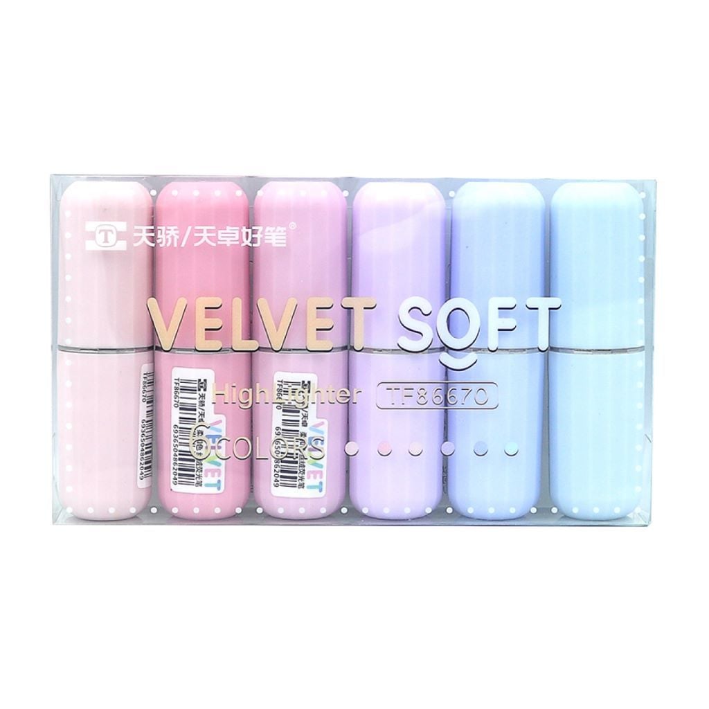 Текстовиділювач набір 6шт 6кол Velvet Soft скошений накінечник TF86670 A+plus