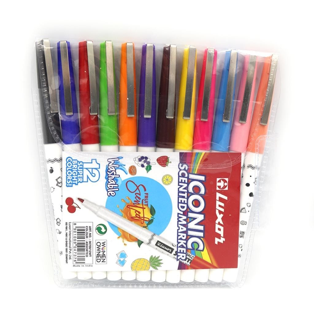 Маркери набір 12 шт Iconic Scented фруктовий запах у блістері мікс кольорів 36700 Luxor
