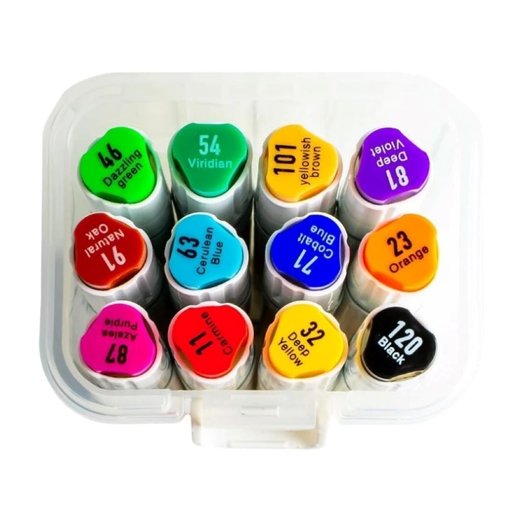 Скетч маркери набір 12 шт двосторонні у пластиковому боксі мікс кольорів M6113-12 Aodemei