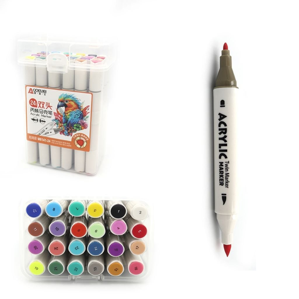 Скетч маркери акрілові набір 24шт 24кольори у пластиковій валізі M6141-24 Aodemei