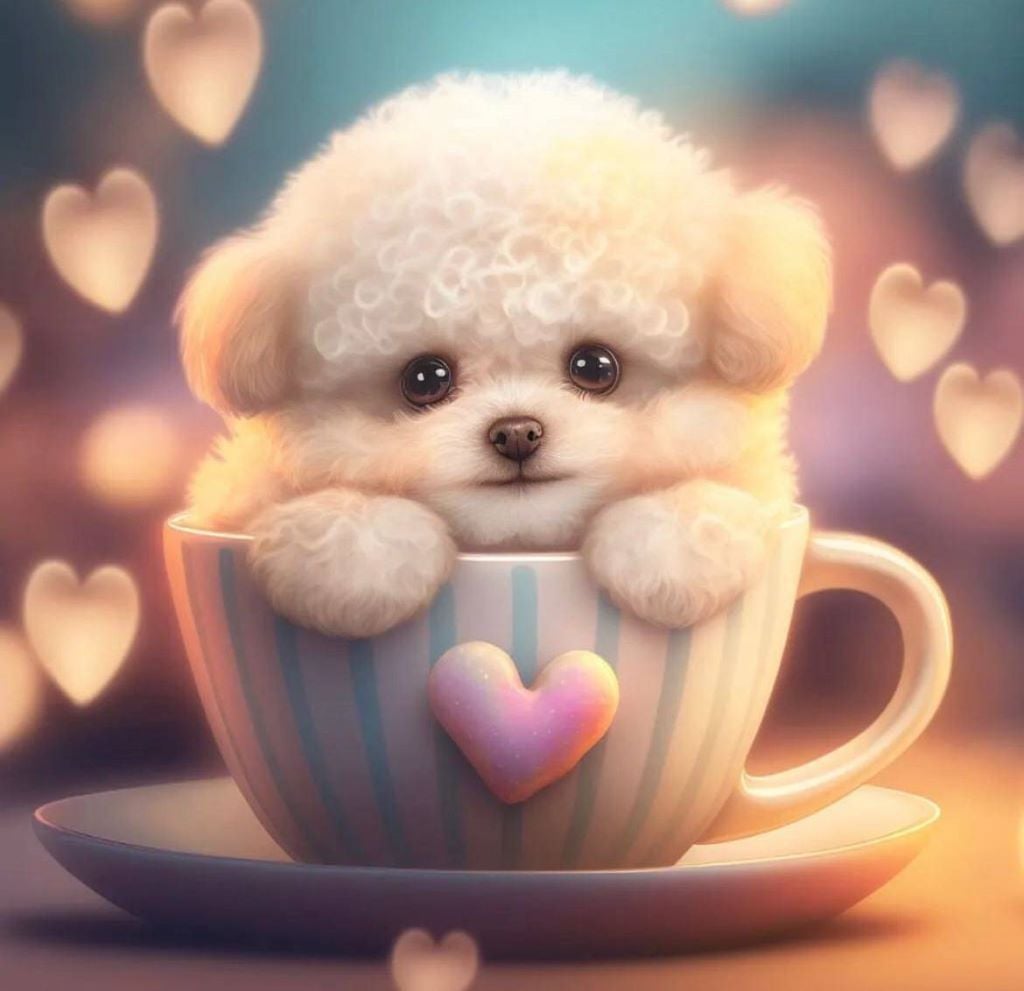 Алмазна мозаїка 20*20 см Цуценя на каві на підрамнику у коробці S10050 Dreamtoys