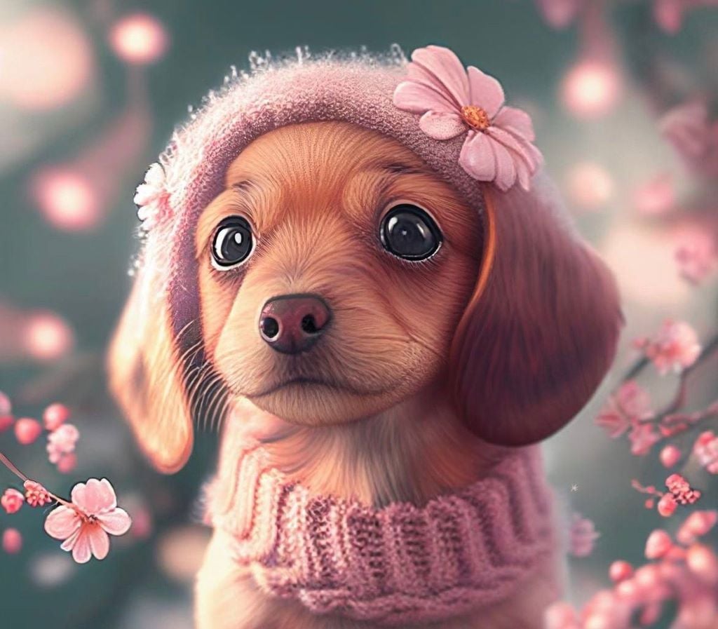 Алмазна мозаїка 20*20 см Цуценя в шапочці з квітами на підрамнику у коробці S10049 Dreamtoys