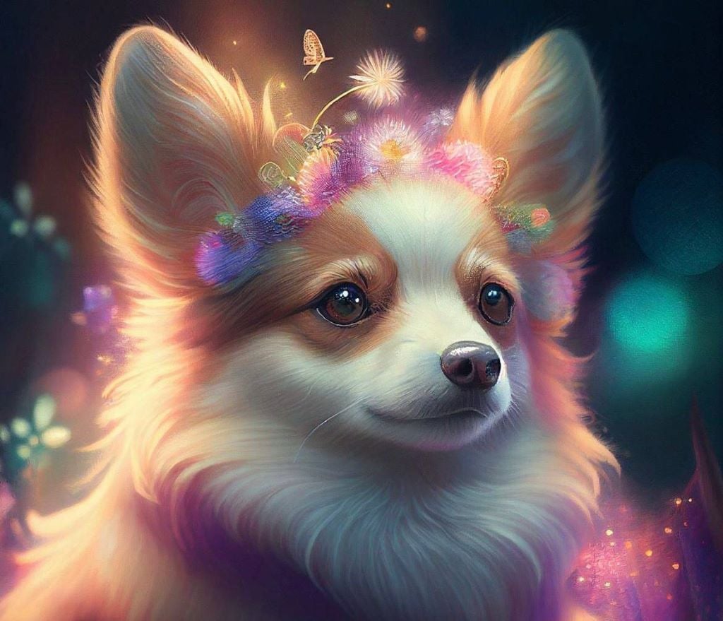 Алмазна мозаїка 30*40 см Папійон з квітковою короною на підрамнику у коробці S20066 Dreamtoys