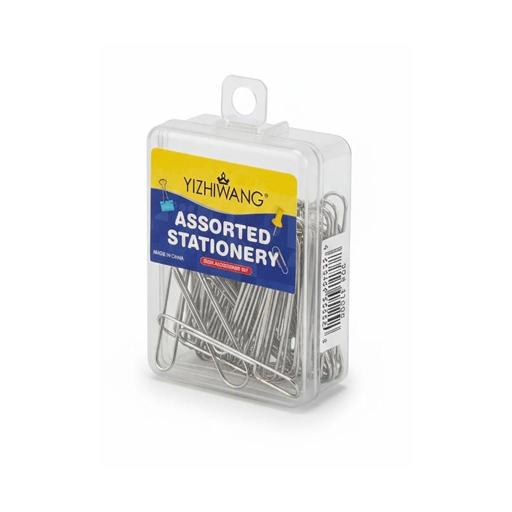 Скріпки канцелярськи 50мм нікельовані 90шт у пластиковому боксі YZW4034 YIZHIWANG