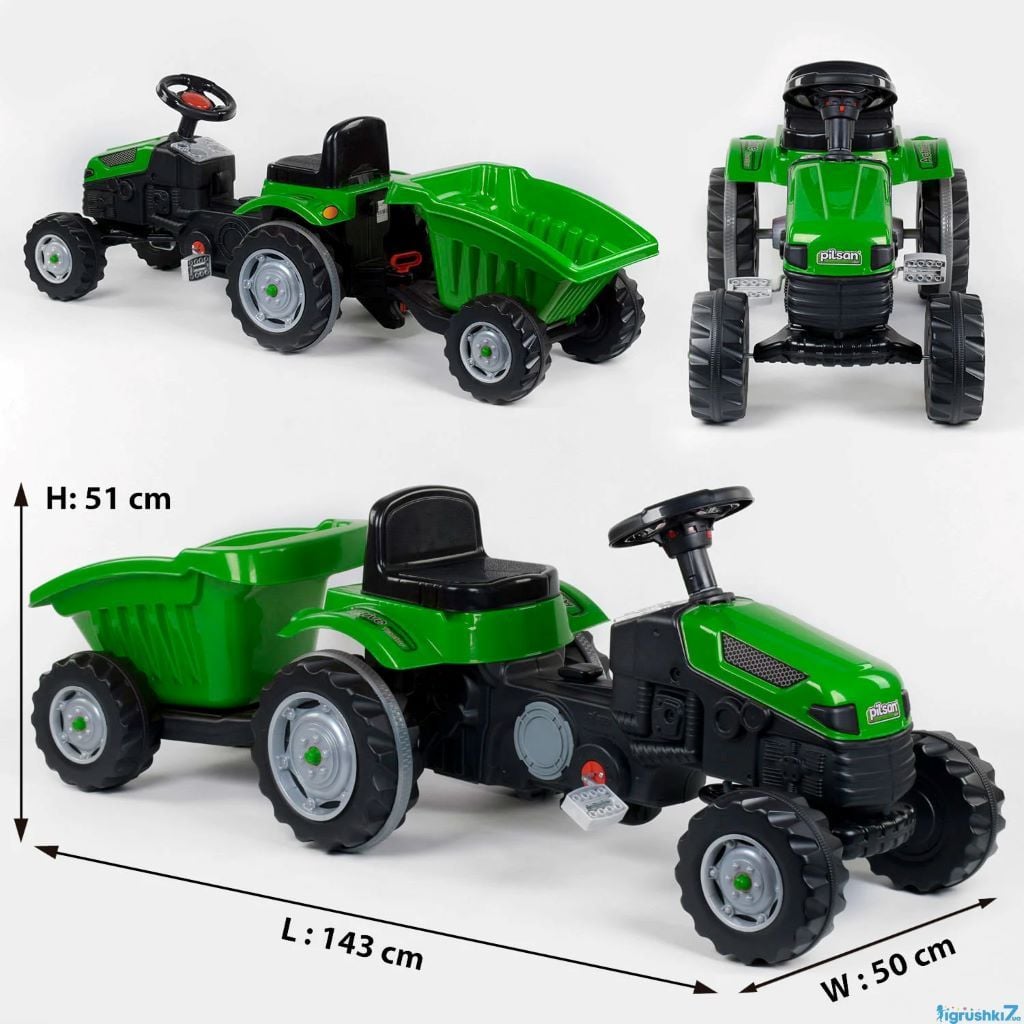 Трактор педальний пискавка на кермі гумові колеса сидіння що регулюється з причепом 07-316 Pilsan