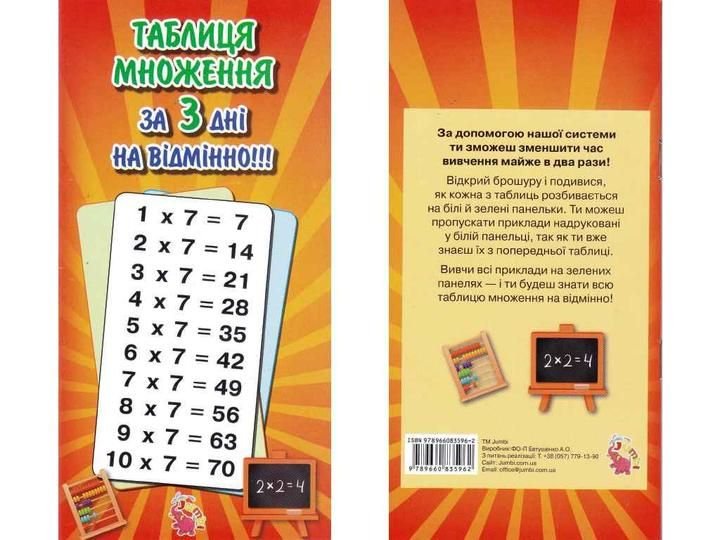 Книга Вивчення таблиці множенния за 3 дні 5962 Jumbi