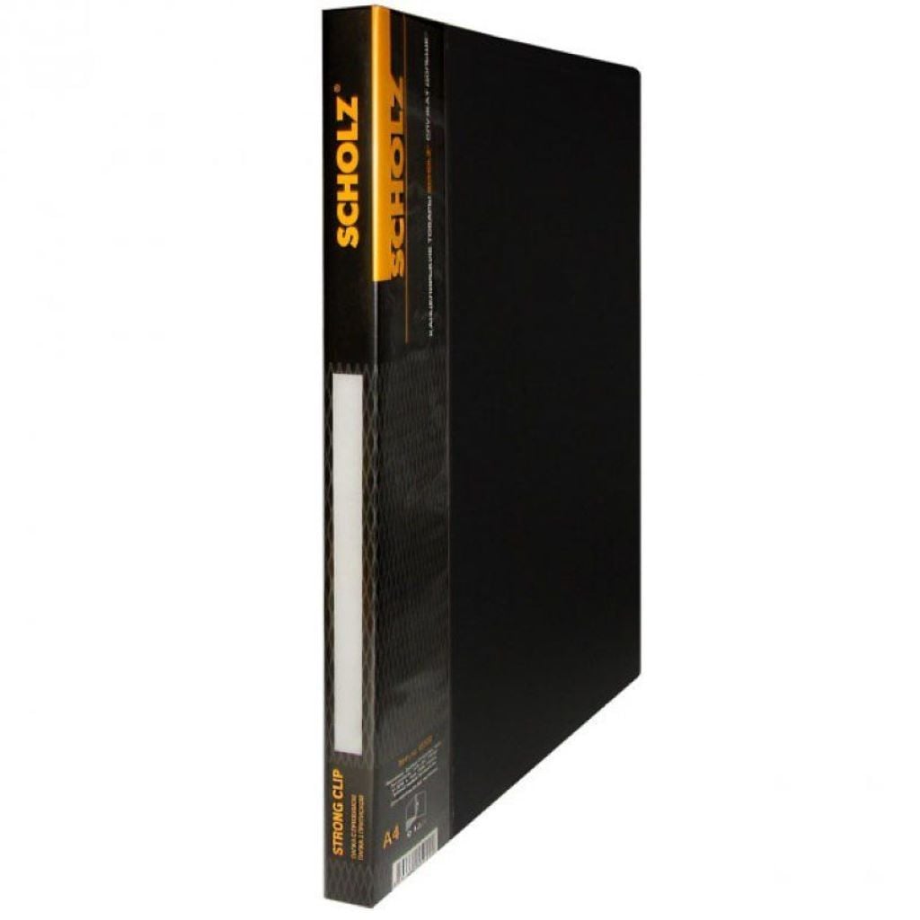 Папка А4 швидкозшивач з притискачем карманом пластик чорна 05500чор Scholz