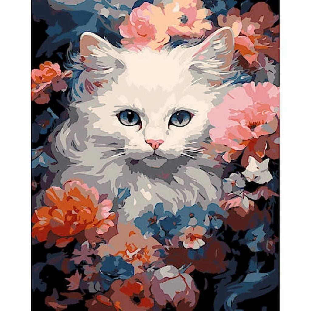 Картина по номерах 40*50см Біла кішка на чорному фоні в термоплівці AH1214-19 Strateg