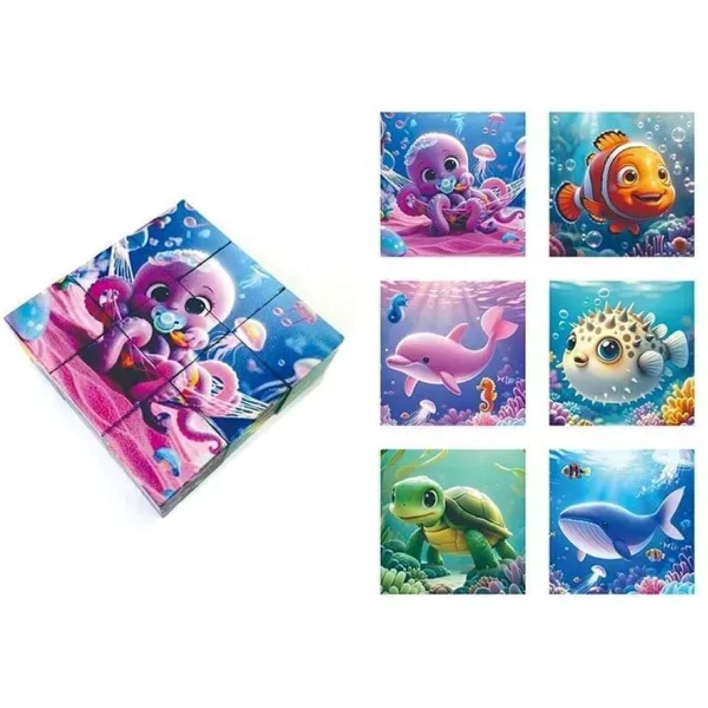 Кубики магнітні Морські тварини 9 кубиків 6 картинок 75*75мм у боксі CL325-20 Китай