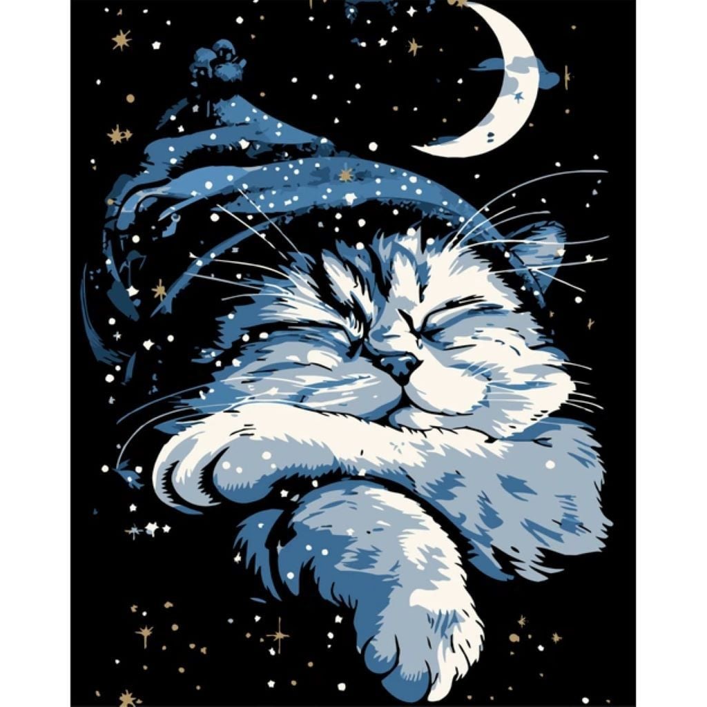 Картина по номерах 40*50см Кіт у вісні на чорному фоні в термоплівці AH1170-8 Strateg