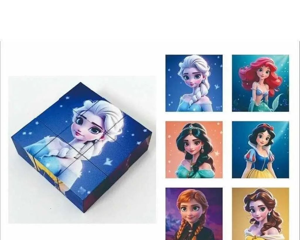 Кубики магнітні Принцеси 9 кубиків 6 картинок 75*75мм у боксі CL325-14 Китай