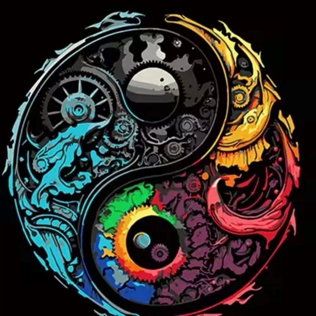 Картина по номерах 40*40см Барвистий символ Інь Янь на чорному фоні в термоплівці AV4040-76 Strateg