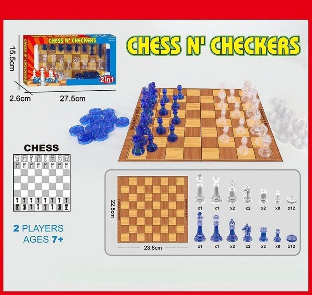 Настільна гра шахи 2в1 шашки картона дошка у коробці 8010 Китай