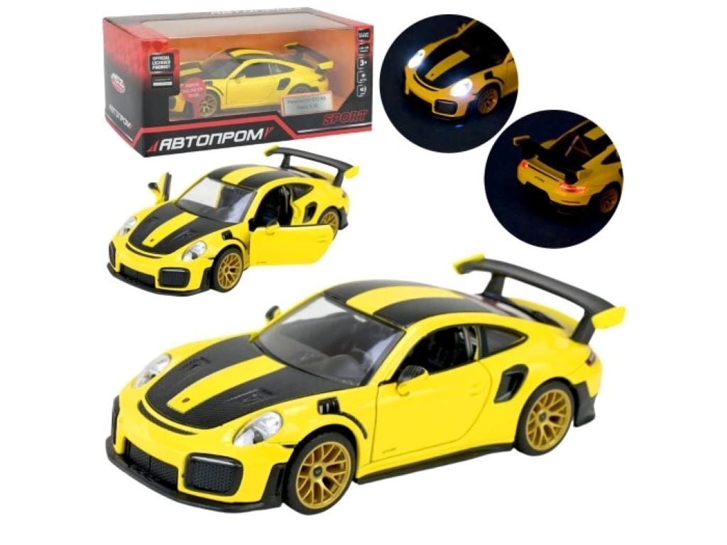 Машина металева, 1:32 Porsche 911 GT2 RS інерція звук світло  двері  відкриваються у коробці 18*9*8см 68705 Автопром