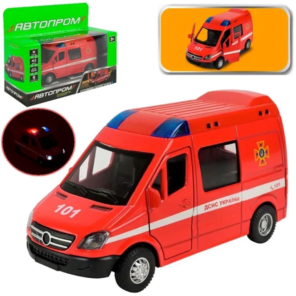 Машина металева 1:24 Пожежна машина музика світло відкрив дверів коробці 13*6*7см AP7545 Автопром