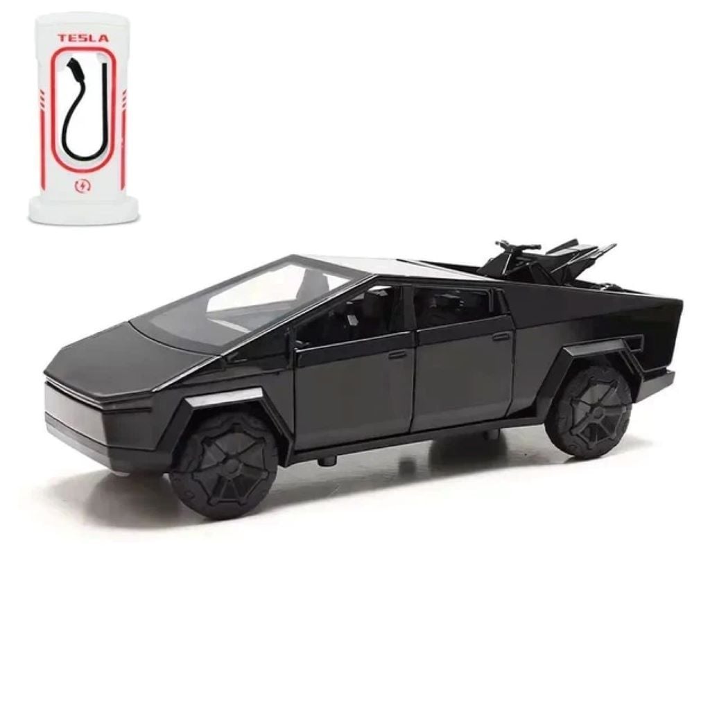 Машина металева 1:24 Cybertruck із зарядною станцією  музика світло відкрив дверів коробці 29*12*16см AP7721 Автопром