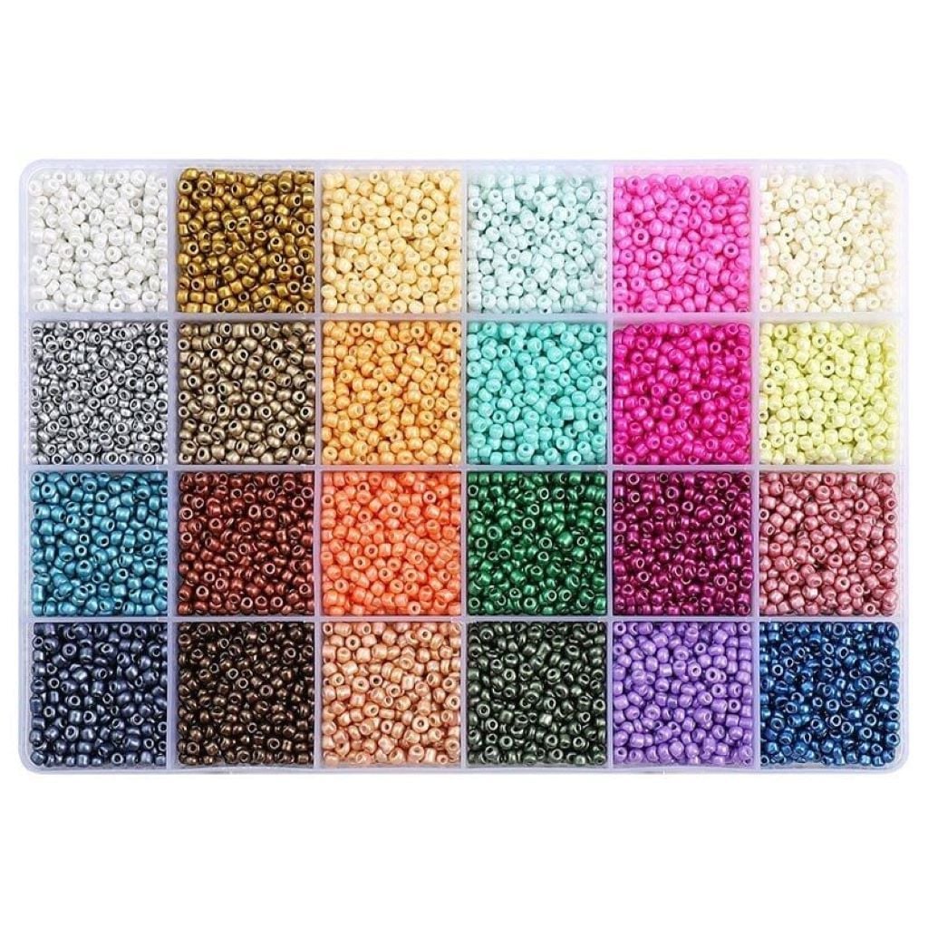 Бісер набір 24 кольорів, нитка гумка в органайзері 1199-334 Китай