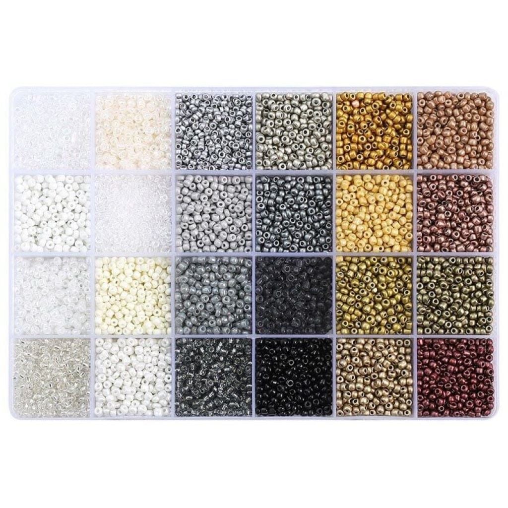 Бісер набір 24 кольорів, нитка гумка в органайзері 1199-333 Китай