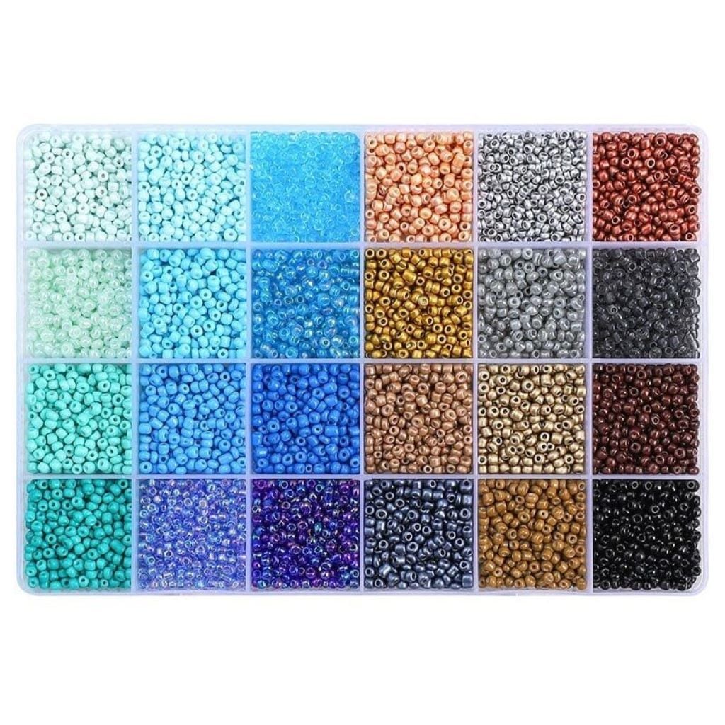 Бісер набір 24 кольорів, нитка гумка в органайзері 1199-331 Китай