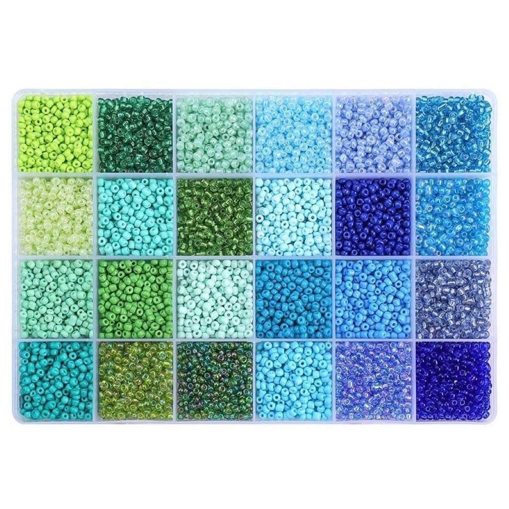 Бісер набір 24 кольорів, нитка гумка в органайзері 1199-325 Китай