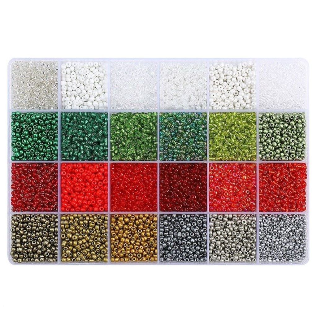 Бісер набір 24 кольорів, нитка гумка в органайзері 1199-324 Китай