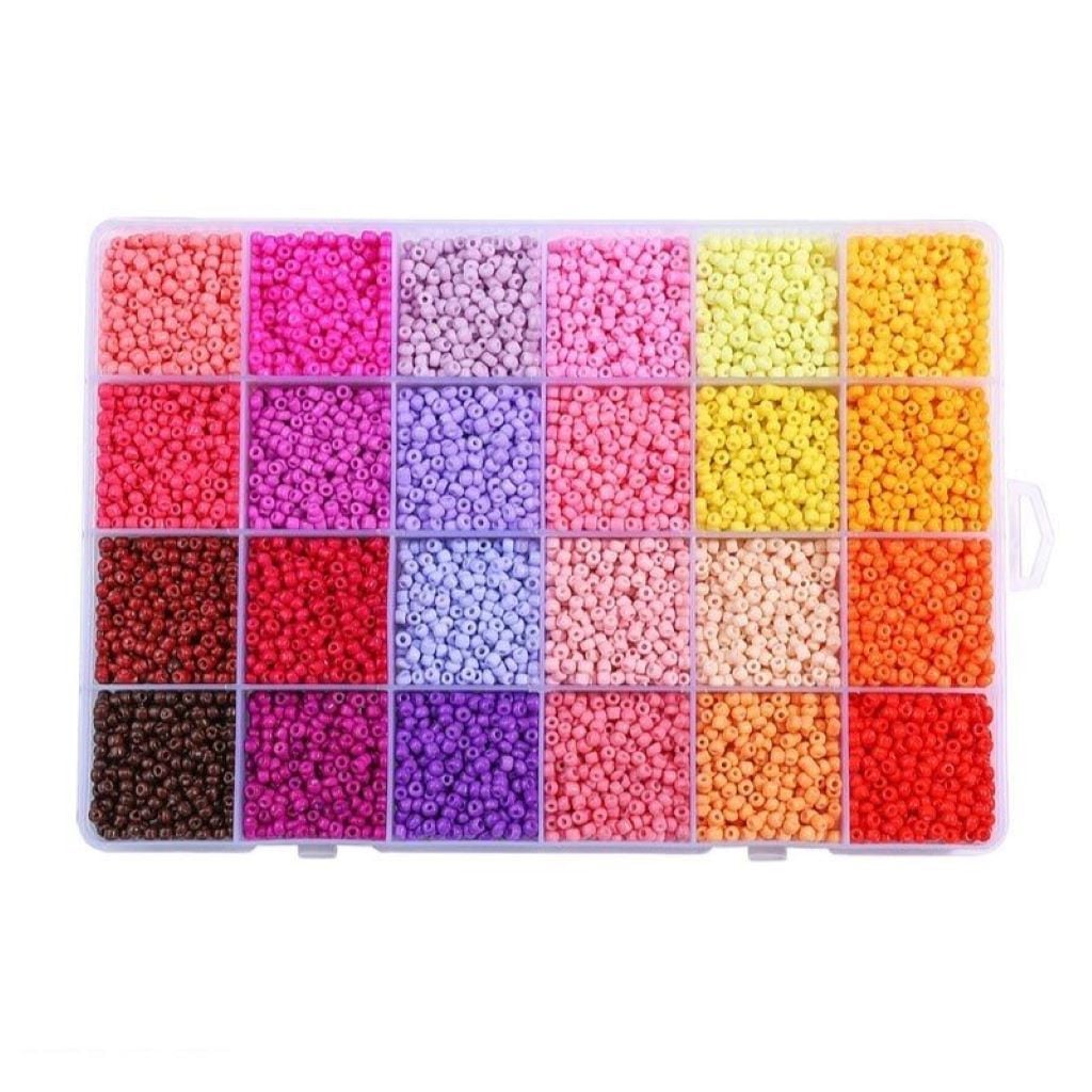 Бісер набір 24 кольорів, нитка гумка в органайзері 1199-322 Китай