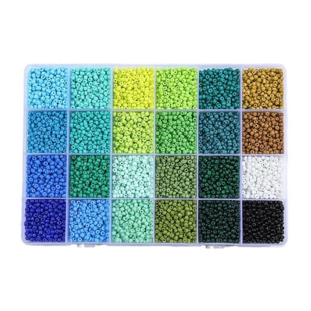Бісер набір 24 кольорів, нитка гумка в органайзері 1199-321 Китай