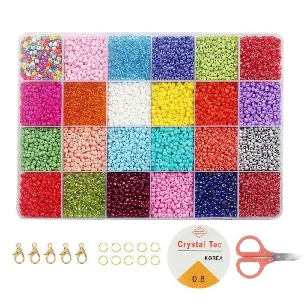Бісер набір 24 кольорів, нитка гумка в органайзері 1199-70 Китай