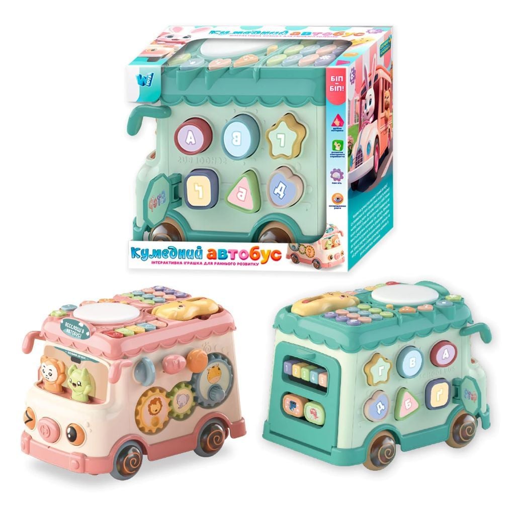 Автобус розвиваючий озвуч укр звук світло тріскачка сортер 4 казки пісні у коробці 2*19*25см 21696 W Toys