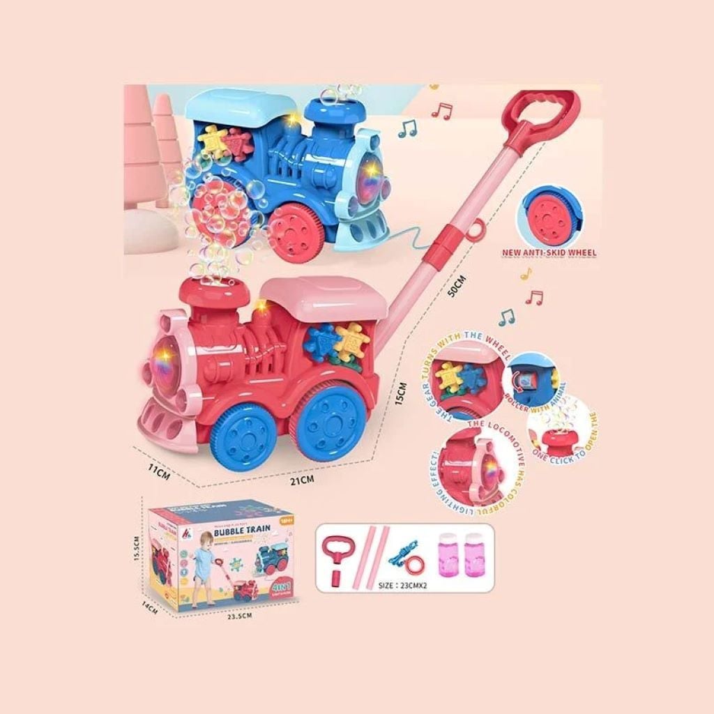 Каталка Паровозик акум 3,7V мильні бульбашки світло звук рухомі шестерні на палці у коробці 8525A Китай