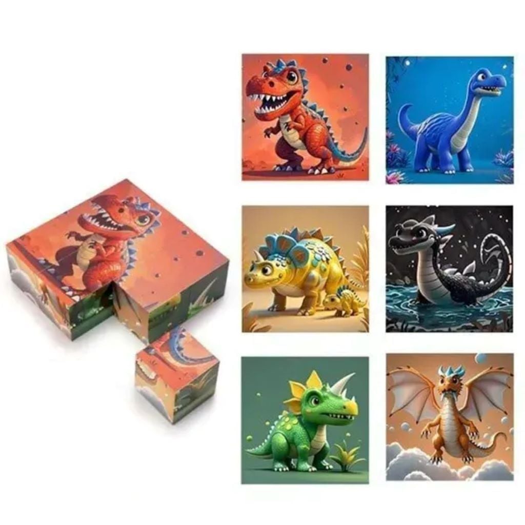 Кубики магнітн Динозавриі 9шт 6зображень 75*75мм у боксі CL325-3 Китай