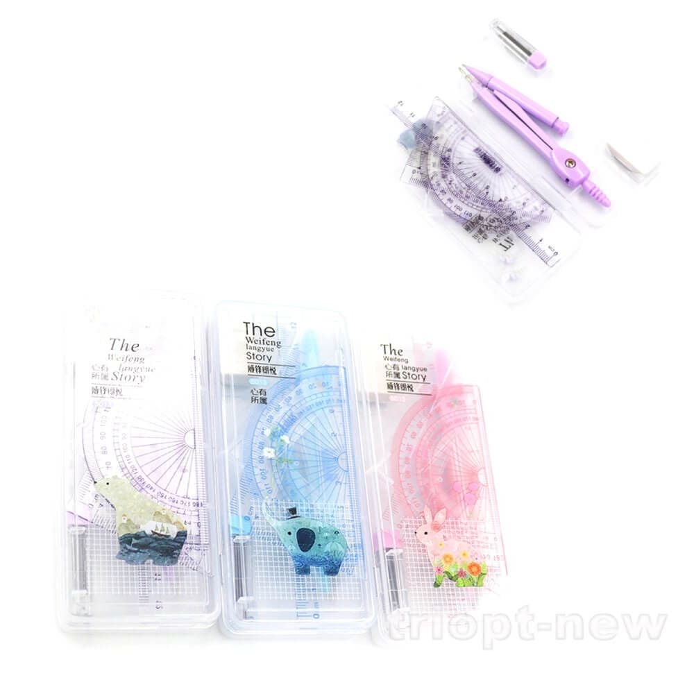 Набір канцелярський 7 предм циркуль лінійка 4шт грифель, ластик в пластиковім контейнері 5013 Aodemei