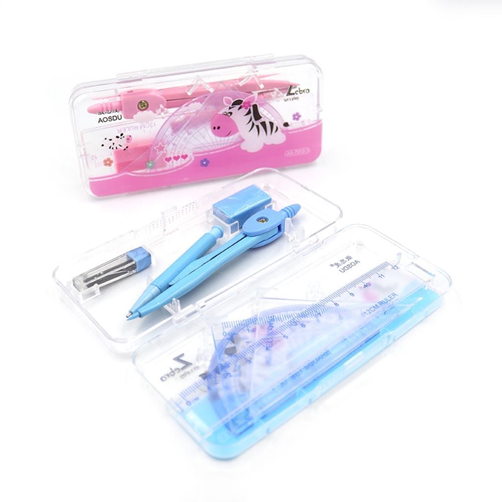 Набір канцелярський 7 предм циркуль лінійка 4шт грифель, ластик в пластиковім контейнері 7012 Aodemei