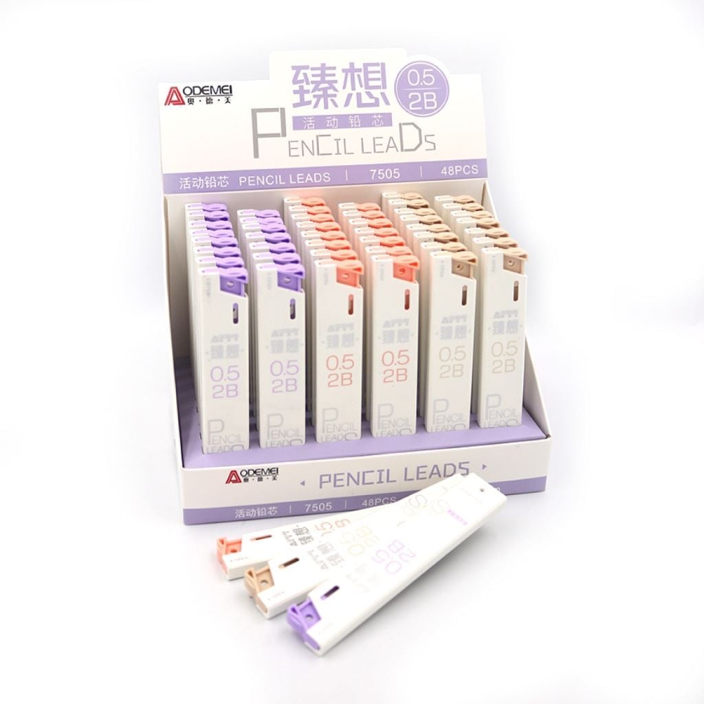 Грифель для механих олівців ч/гр 2В 0,5мм довжина 90мм 20шт у паластиковій тубі 7505 Aodemei