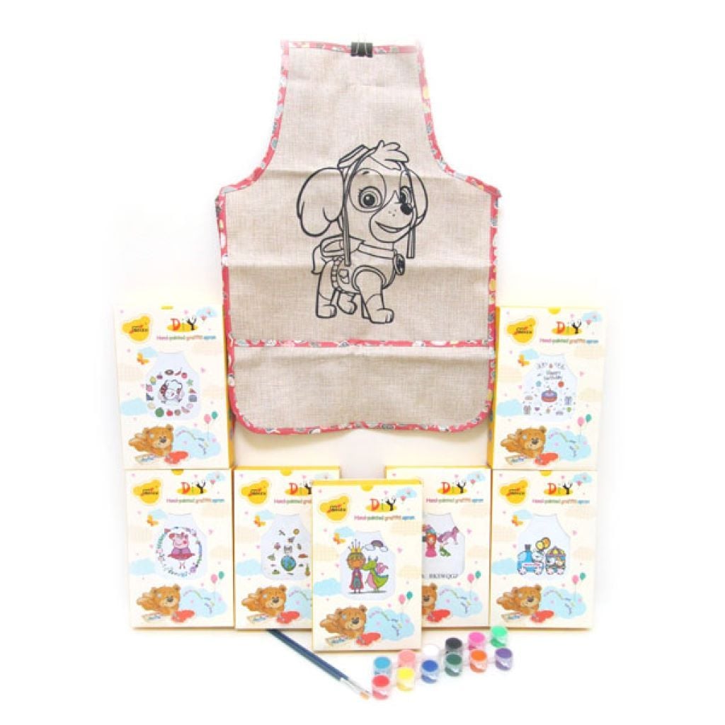 Фартух-розмальовка для творчої праці з карманами+фарби 46*32см у коробці 20*13*3,5см IMG-4670 Yes