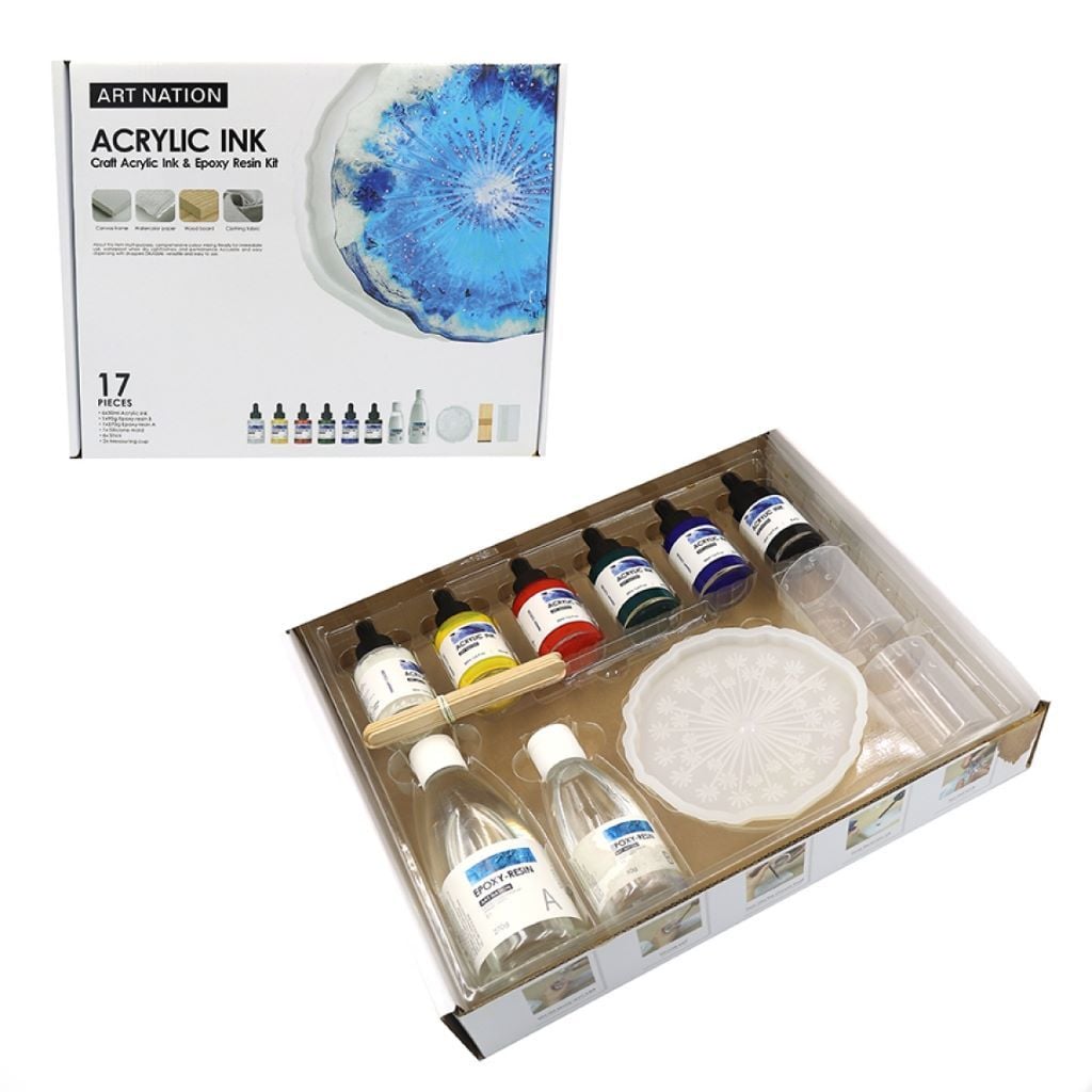 Набір для творчості акрилові чорнила 6шт 6кол. 30 мл+епоксидна смола 2стакана форма в коробці 35*28*6см AI17-S Art Nation