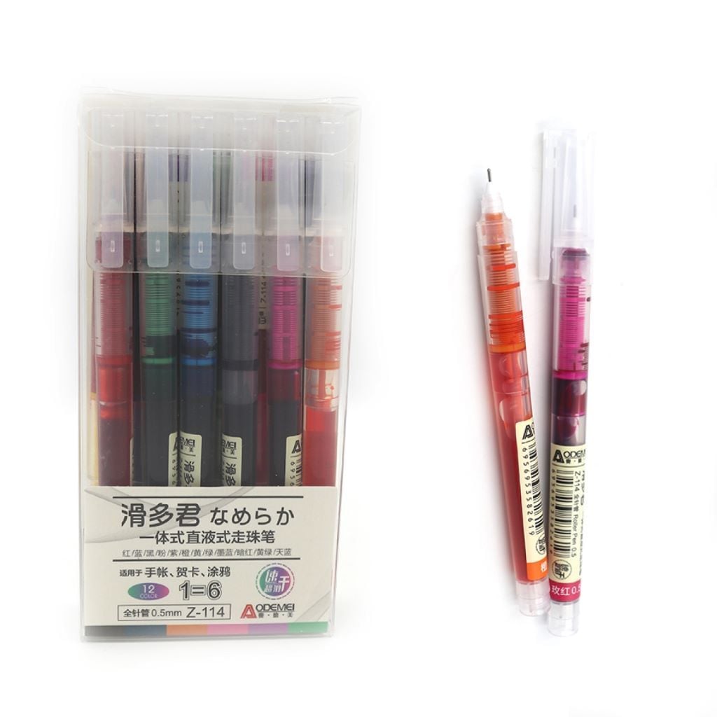 Ручка ролер гелева 0,5мм набір 12шт 12кол прозорий корпус мікс Z114 Aodemei
