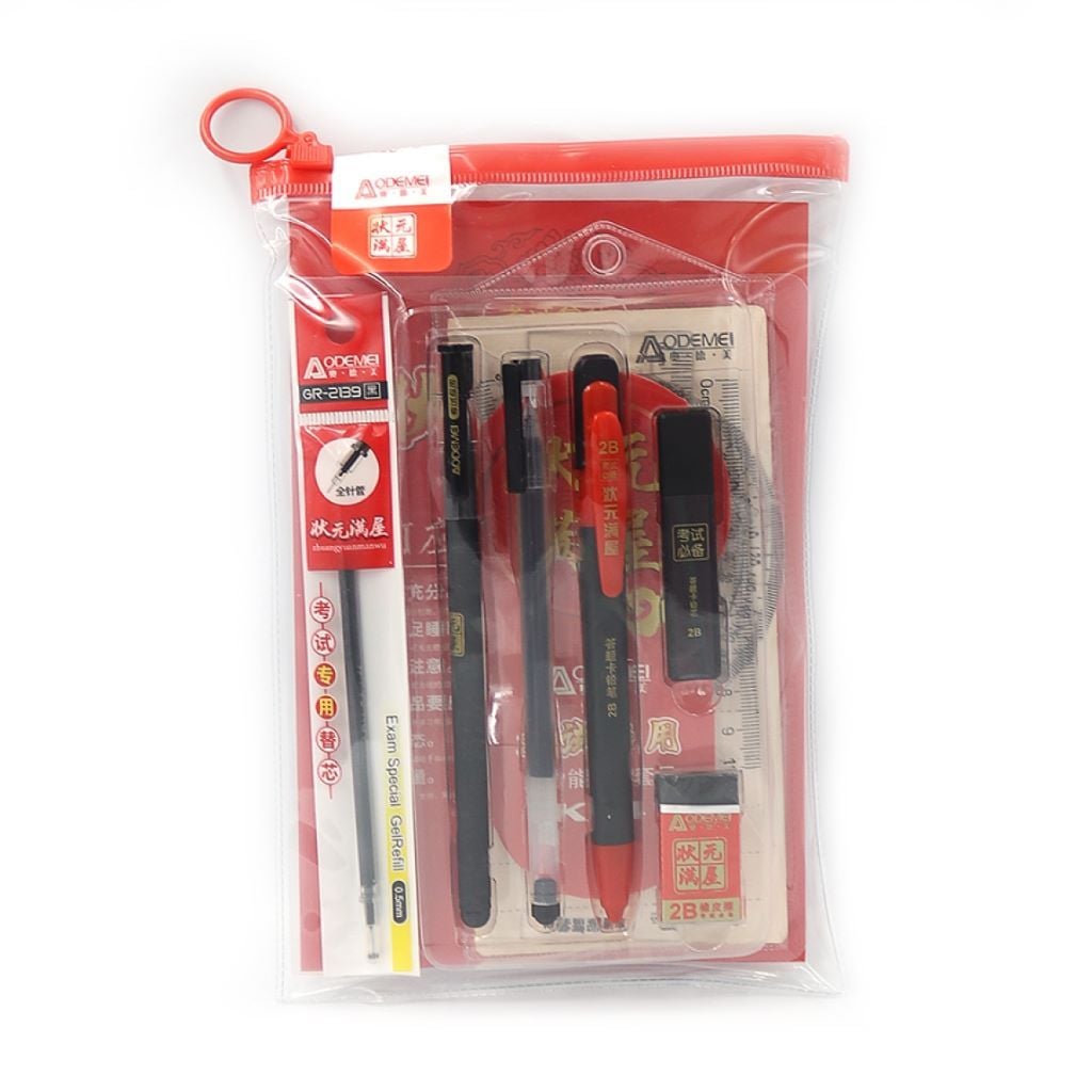 Набір канцелярський 11 предм лінійка 4шт олів. мех, грифель, ластик ручка2 шт стирачка стрижень K75 Aodemei