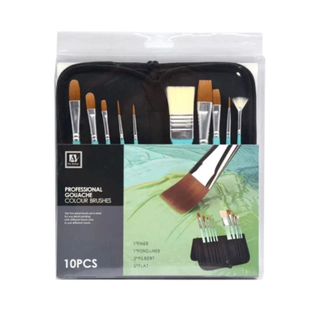 Пензлі набір для гуашевих фарб 10шт в пеналі у блістері BRG1027 Art Nation