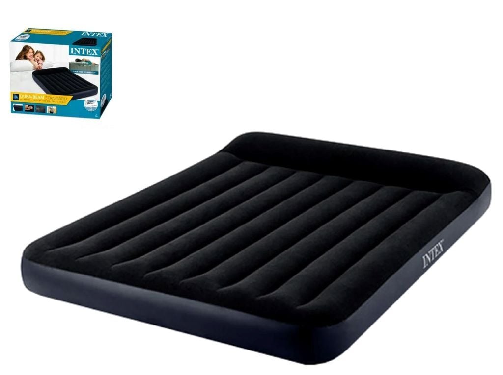 Надувний матрас велюр синій з вбудованим електронасосом 137х191х25см 64148ND intex