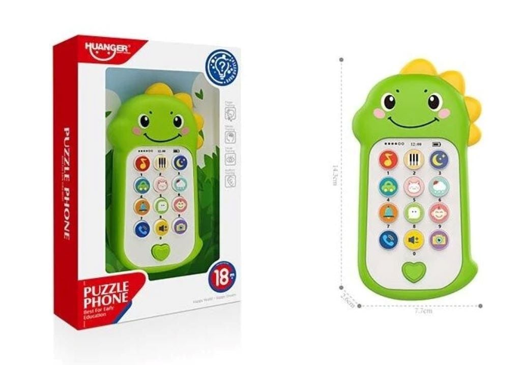 Телефон Динозаврик англійська мова на батарейках у коробці 19*12*4см HE0558 HUANGER