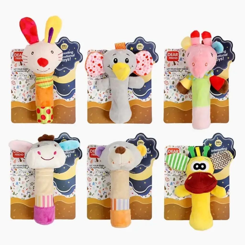 Брязкальце 16,5*8,5см текстильне пискавка шелесткі елементи на листі 688M-1/2/3/4/5/6 Китай